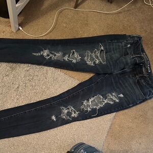 American Eagle Outfitters Dark Blue Distressed Skinny Jeans